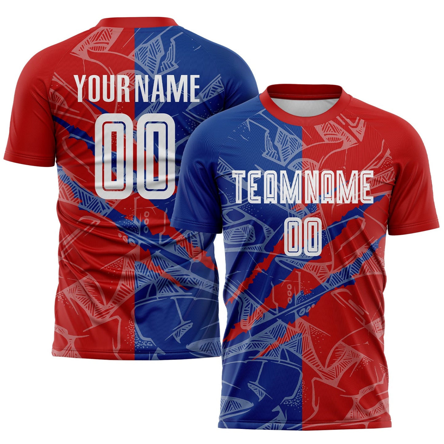 Custom Graffiti Pattern Red-Royal USA Scratch Sublimation Soccer Uniform Jersey - Sky-Custom