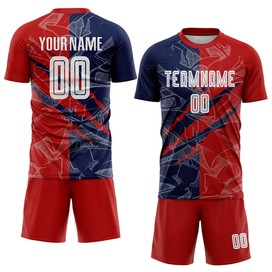Custom Graffiti Pattern Red-Navy USA Scratch Sublimation Soccer Uniform Jersey - Sky-Custom