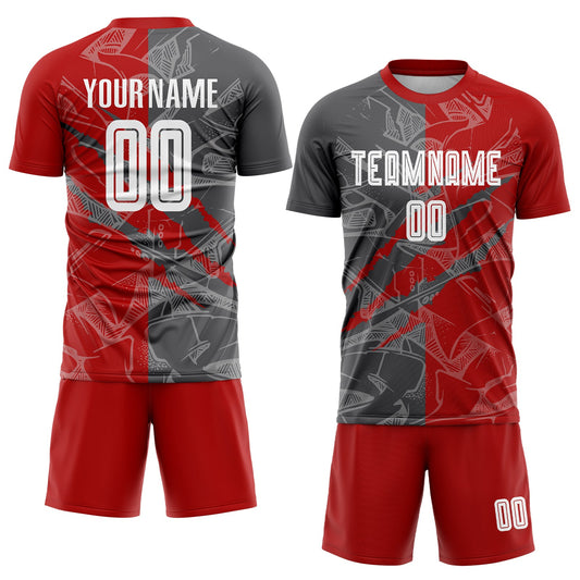 Custom Graffiti Pattern Red-Steel Gray Scratch Sublimation Soccer Uniform Jersey - Sky-Custom