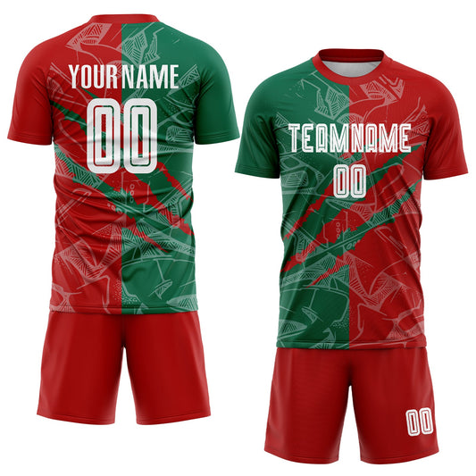 Custom Graffiti Pattern Red-Kelly Green Scratch Sublimation Soccer Uniform Jersey - Sky-Custom