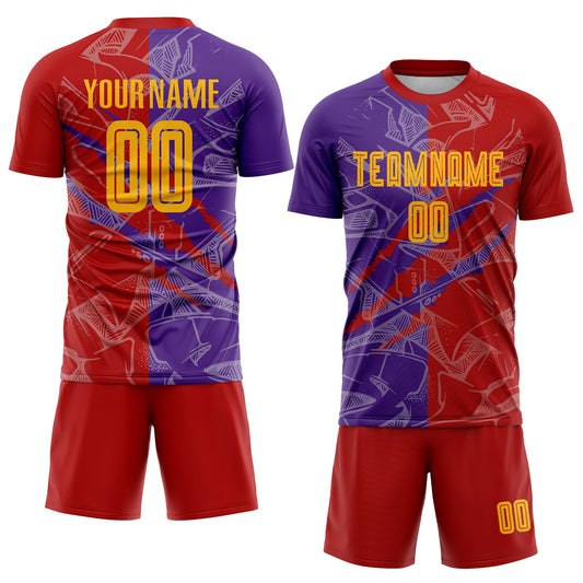 Custom Graffiti Pattern Yellow Red-Purple Scratch Sublimation Soccer Uniform Jersey - Sky-Custom