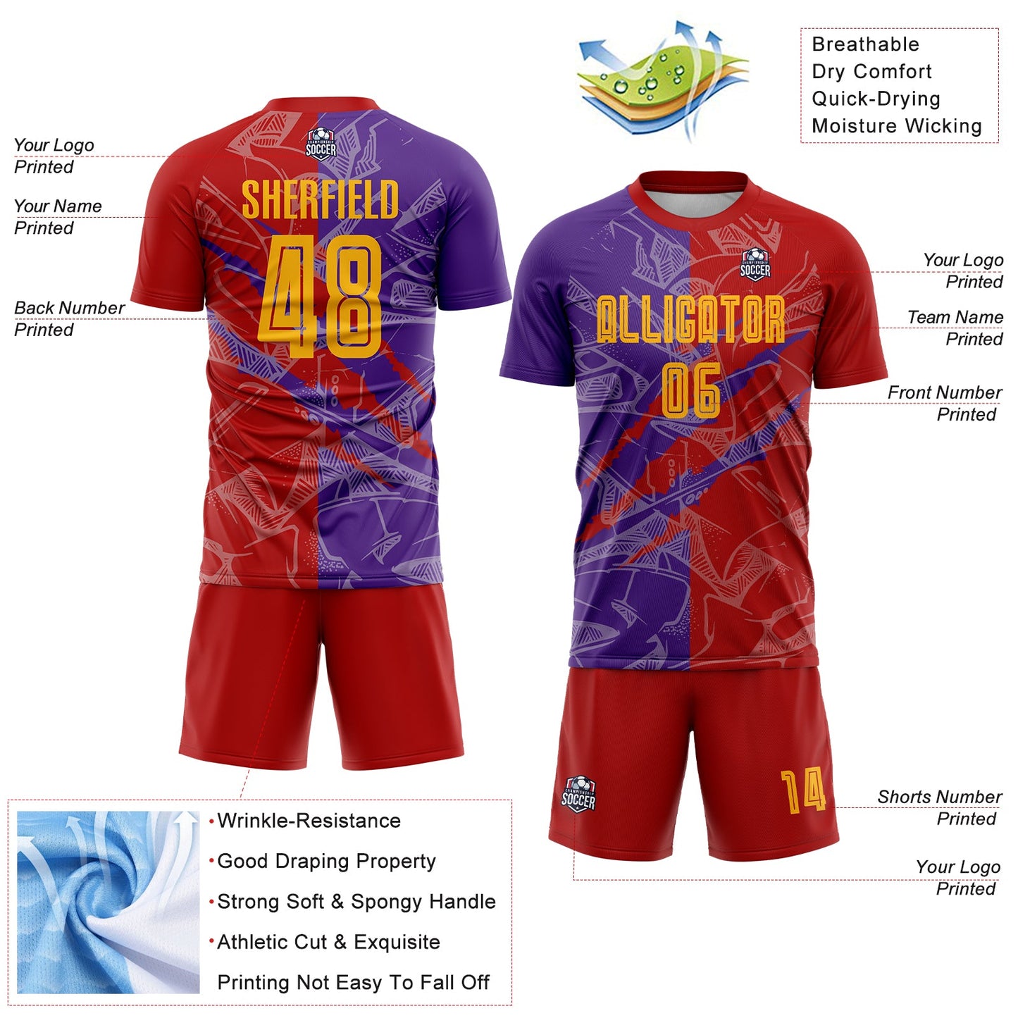 Custom Graffiti Pattern Yellow Red-Purple Scratch Sublimation Soccer Uniform Jersey - Sky-Custom
