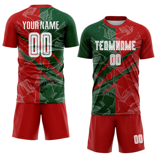 Custom Graffiti Pattern Red-Green Scratch Sublimation Soccer Uniform Jersey - Sky-Custom
