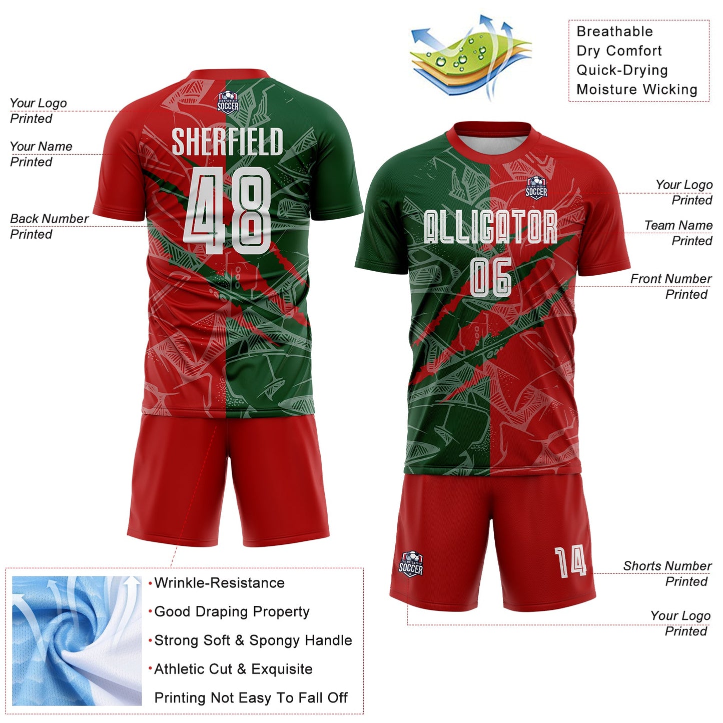 Custom Graffiti Pattern Red-Green Scratch Sublimation Soccer Uniform Jersey - Sky-Custom