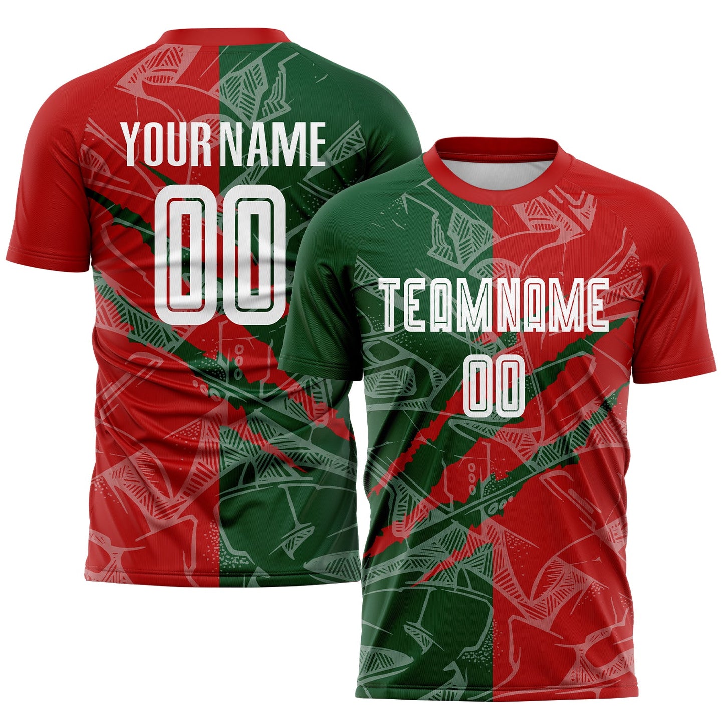 Custom Graffiti Pattern Red-Green Scratch Sublimation Soccer Uniform Jersey - Sky-Custom