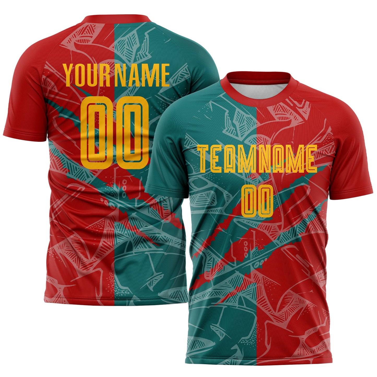 Custom Graffiti Pattern Yellow Red-Teal Scratch Sublimation Soccer Uniform Jersey - Sky-Custom