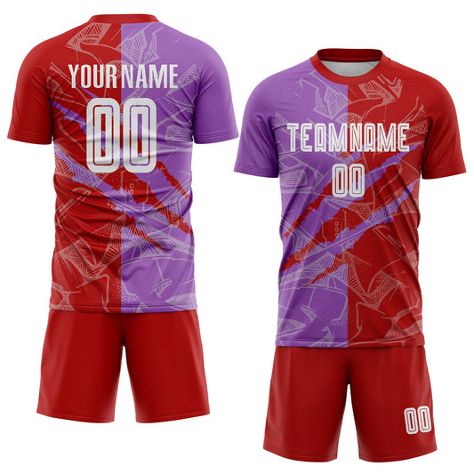 Custom Graffiti Pattern Red-Medium Purple Scratch Sublimation Soccer Uniform Jersey - Sky-Custom