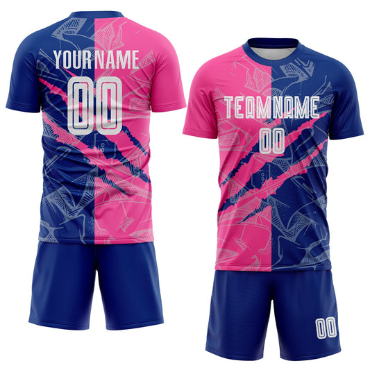 Custom Graffiti Pattern Pink-Royal Scratch Sublimation Soccer Uniform Jersey - Sky-Custom