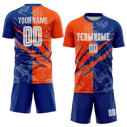 Custom Graffiti Pattern Royal-Orange Scratch Sublimation Soccer Uniform Jersey - Sky-Custom