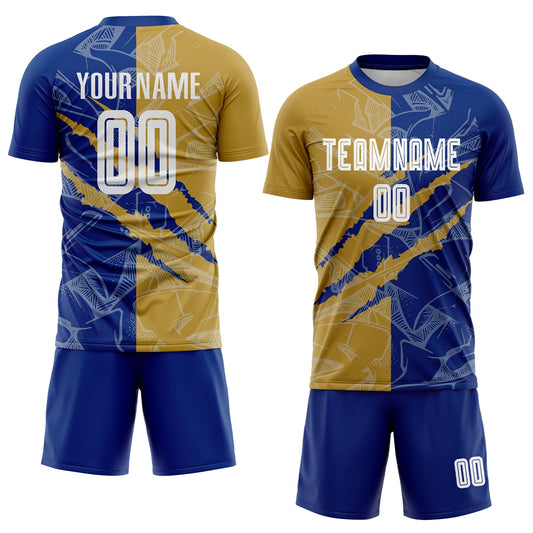 Custom Graffiti Pattern Old Gold-Royal Scratch Sublimation Soccer Uniform Jersey - Sky-Custom