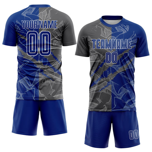 Custom Graffiti Pattern Royal-Steel Gray Scratch Sublimation Soccer Uniform Jersey - Sky-Custom