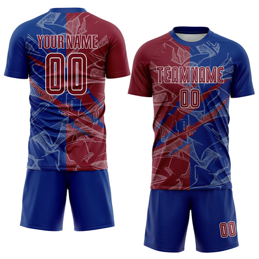 Custom Graffiti Pattern Crimson-Royal Scratch Sublimation Soccer Uniform Jersey - Sky-Custom
