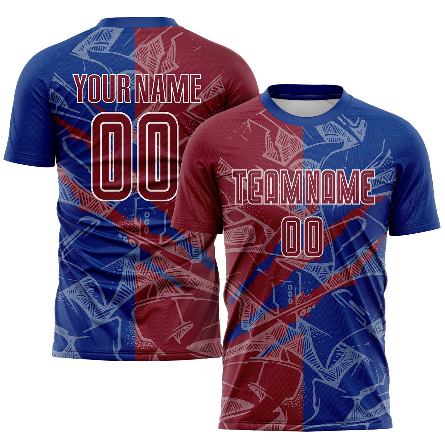 Custom Graffiti Pattern Crimson-Royal Scratch Sublimation Soccer Uniform Jersey - Sky-Custom