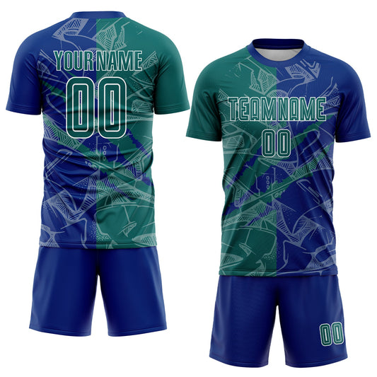 Custom Graffiti Pattern Teal-Royal Scratch Sublimation Soccer Uniform Jersey - Sky-Custom