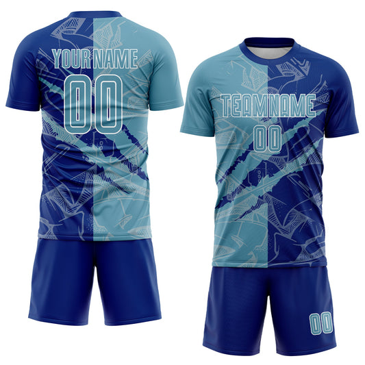 Custom Graffiti Pattern Shadow Blue-Royal Scratch Sublimation Soccer Uniform Jersey - Sky-Custom