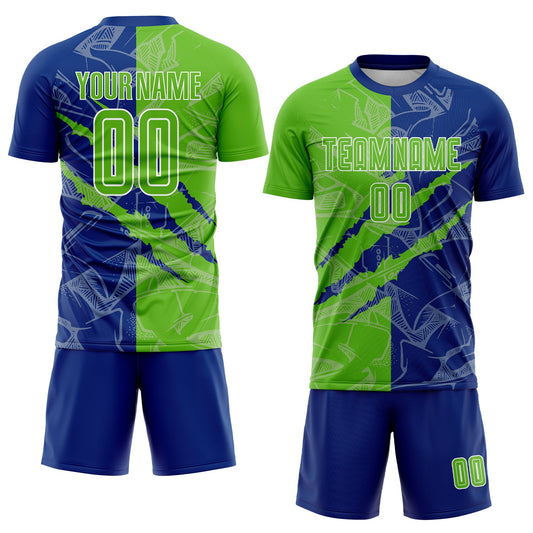Custom Graffiti Pattern Aurora Green-Royal Scratch Sublimation Soccer Uniform Jersey - Sky-Custom