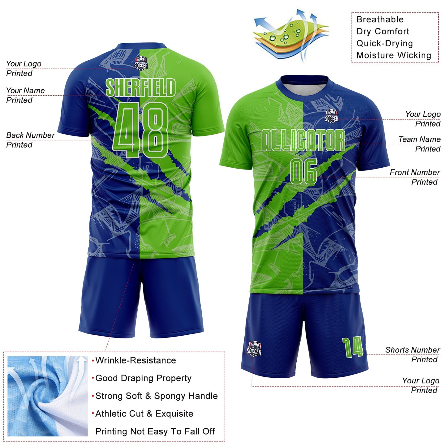 Custom Graffiti Pattern Aurora Green-Royal Scratch Sublimation Soccer Uniform Jersey - Sky-Custom