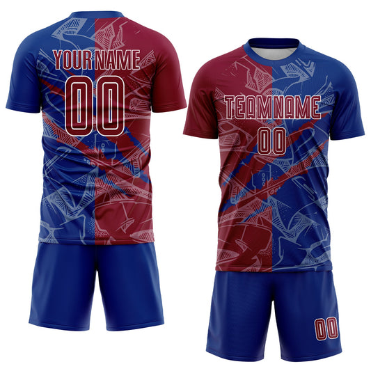 Custom Graffiti Pattern Maroon-Royal Scratch Sublimation Soccer Uniform Jersey - Sky-Custom