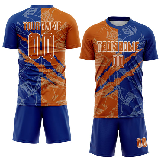 Custom Graffiti Pattern Texas Orange-Royal Scratch Sublimation Soccer Uniform Jersey - Sky-Custom