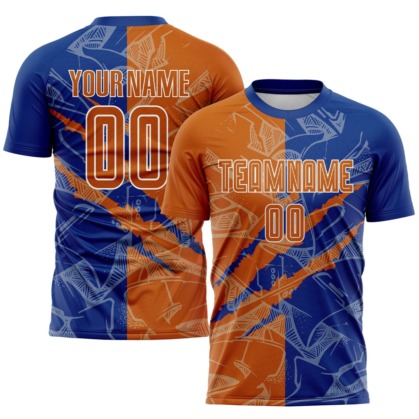Custom Graffiti Pattern Texas Orange-Royal Scratch Sublimation Soccer Uniform Jersey - Sky-Custom