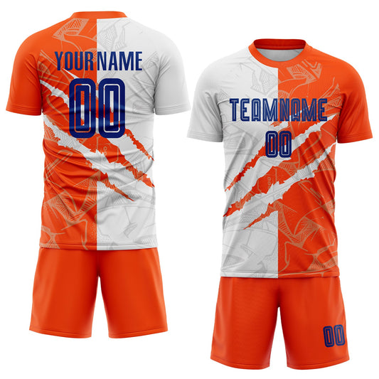Custom Graffiti Pattern Royal-Orange Scratch Sublimation Soccer Uniform Jersey - Sky-Custom