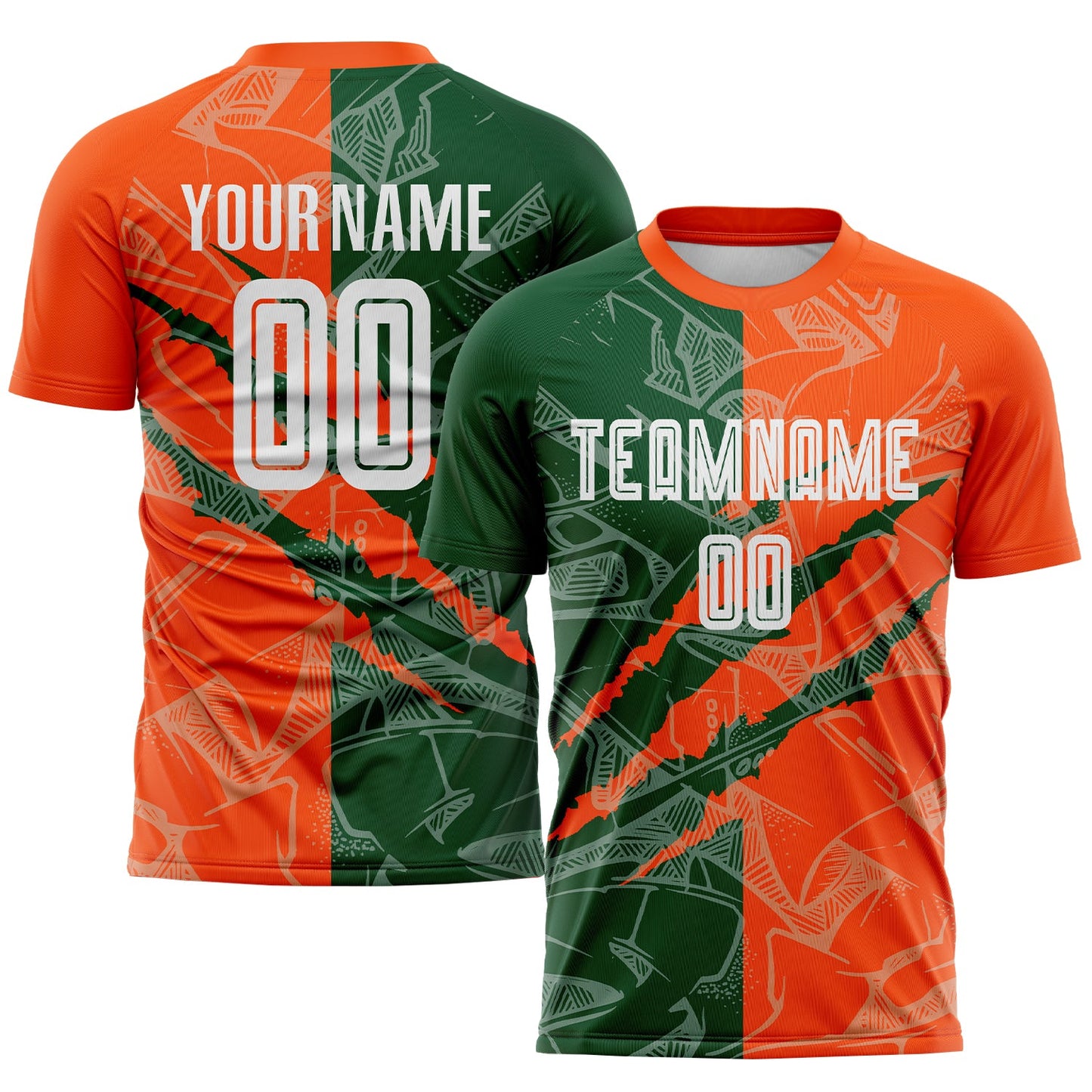 Custom Graffiti Pattern Green-Orange Scratch Sublimation Soccer Uniform Jersey - Sky-Custom