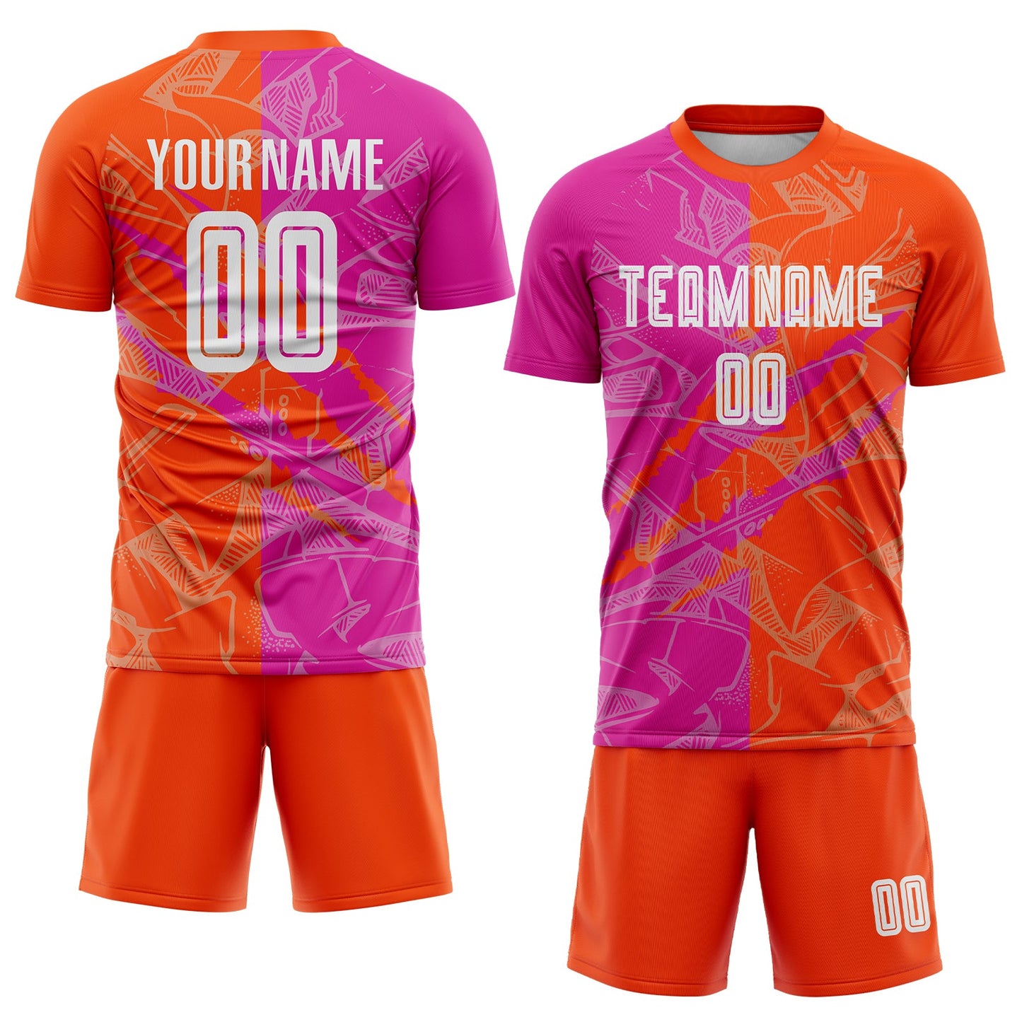 Custom Graffiti Pattern Deep Pink-Orange Scratch Sublimation Soccer Uniform Jersey - Sky-Custom