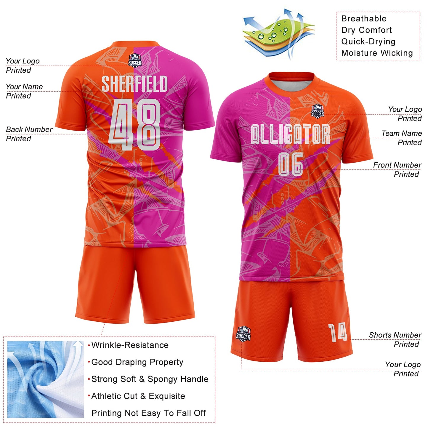 Custom Graffiti Pattern Deep Pink-Orange Scratch Sublimation Soccer Uniform Jersey - Sky-Custom