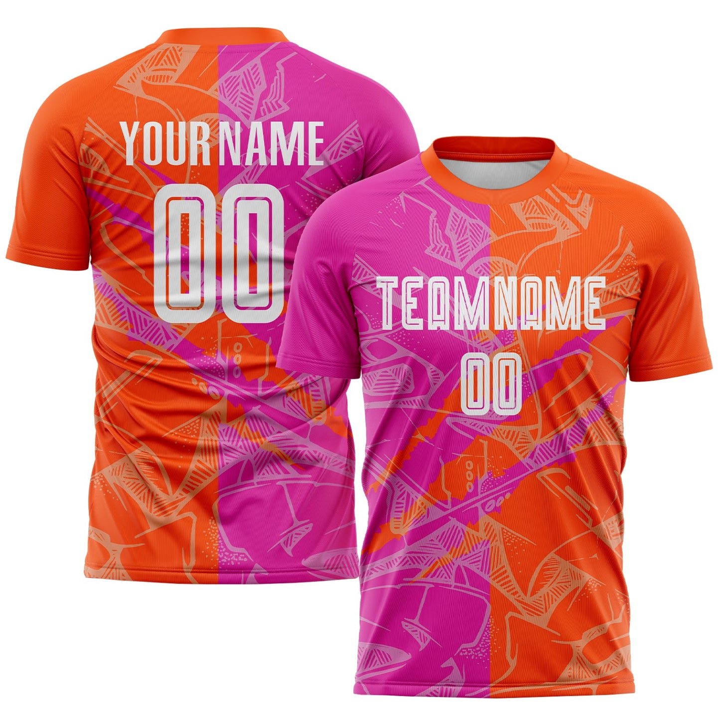 Custom Graffiti Pattern Deep Pink-Orange Scratch Sublimation Soccer Uniform Jersey - Sky-Custom