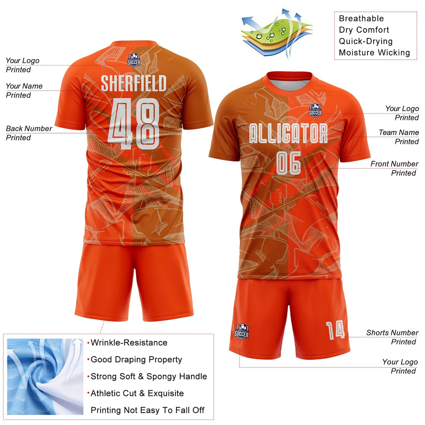 Custom Graffiti Pattern Texas Orange-Orange Scratch Sublimation Soccer Uniform Jersey - Sky-Custom