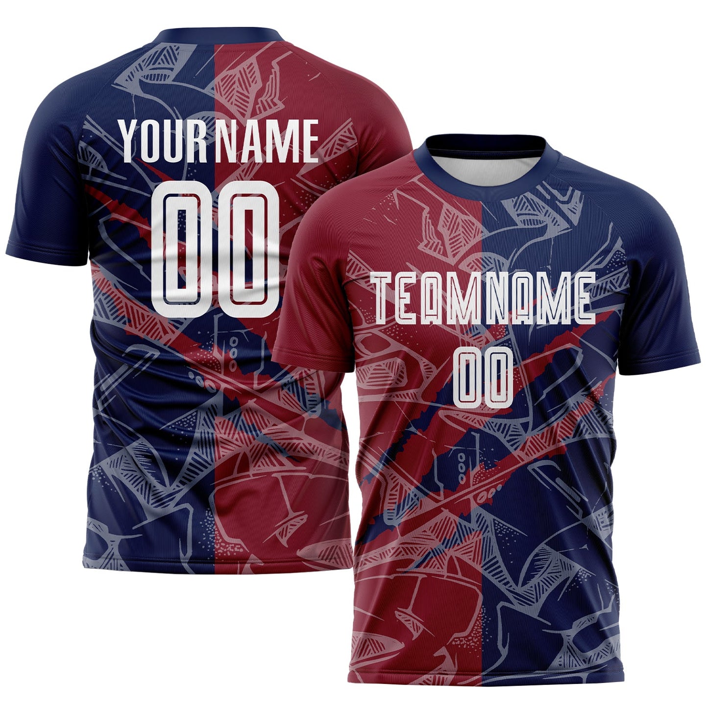 Custom Graffiti Pattern Crimson-Navy Scratch Sublimation Soccer Uniform Jersey - Sky-Custom