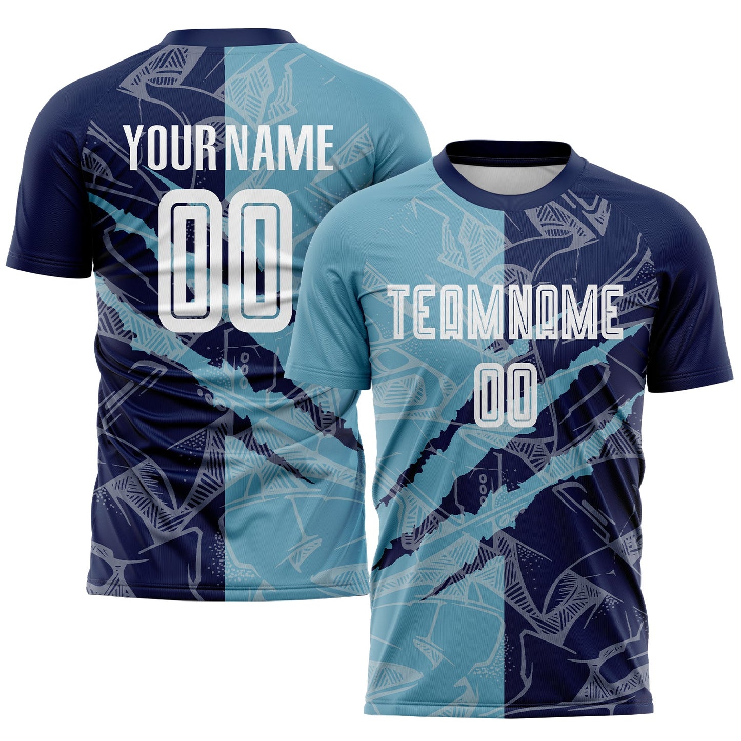 Custom Graffiti Pattern Shadow Blue-Navy Scratch Sublimation Soccer Uniform Jersey - Sky-Custom