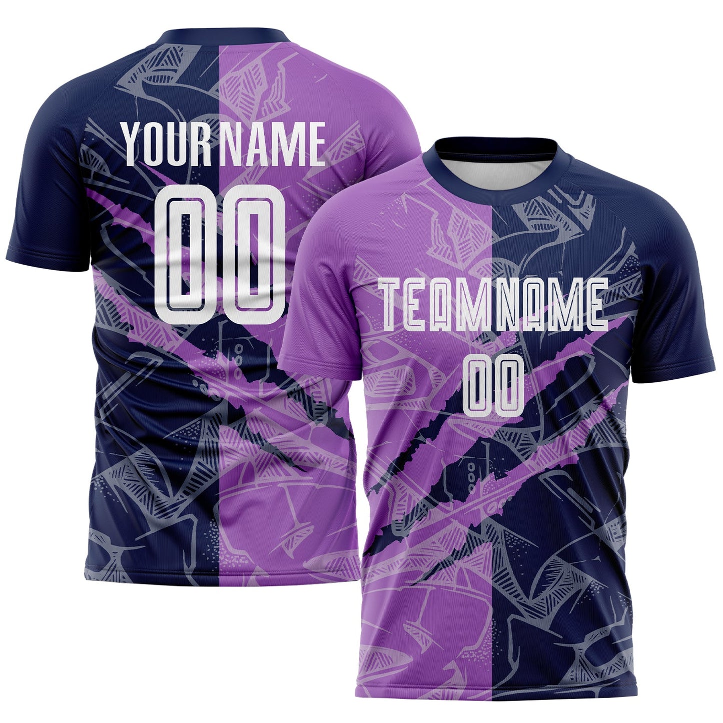 Custom Graffiti Pattern Medium Purple-Navy Scratch Sublimation Soccer Uniform Jersey - Sky-Custom