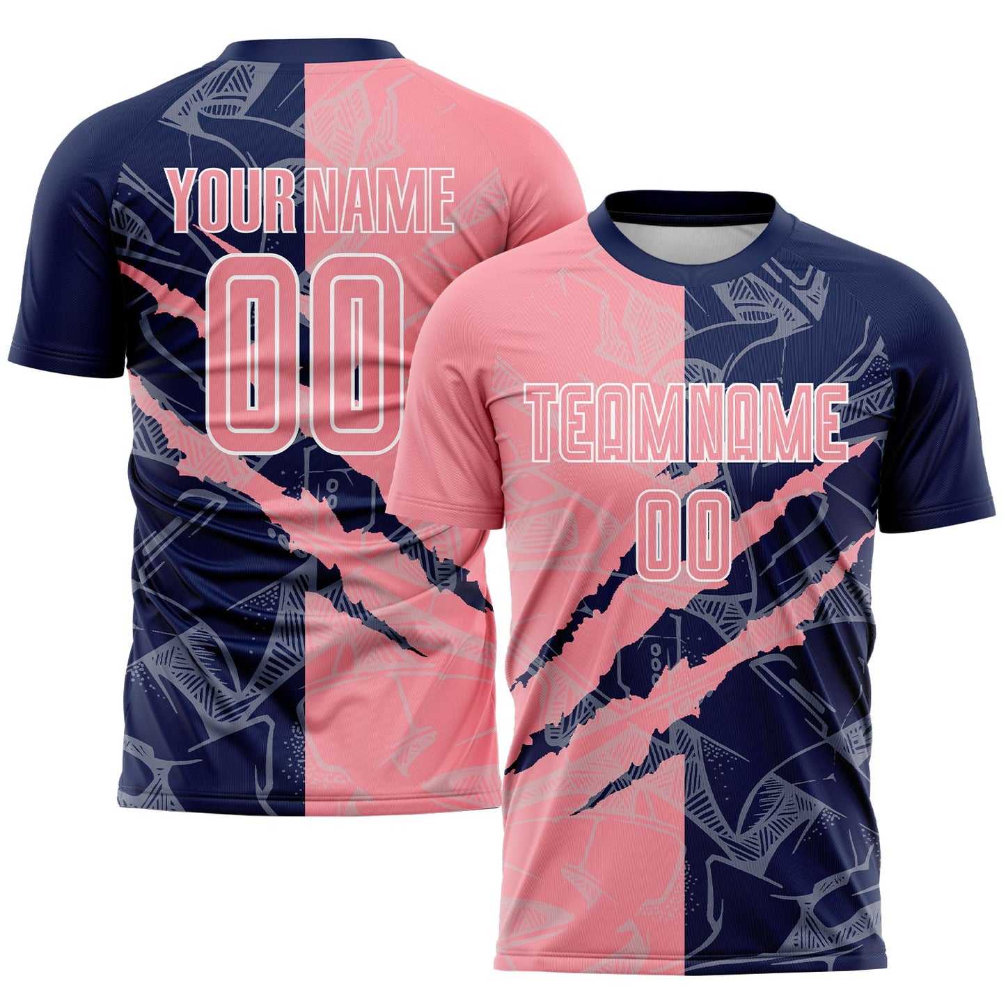 Custom Graffiti Pattern Medium Pink-Navy Scratch Sublimation Soccer Uniform Jersey - Sky-Custom