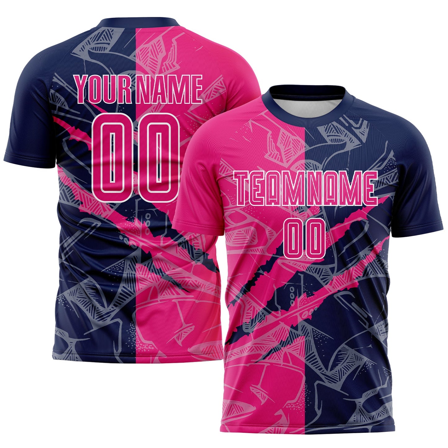 Custom Graffiti Pattern Hot Pink-Navy Scratch Sublimation Soccer Uniform Jersey - Sky-Custom