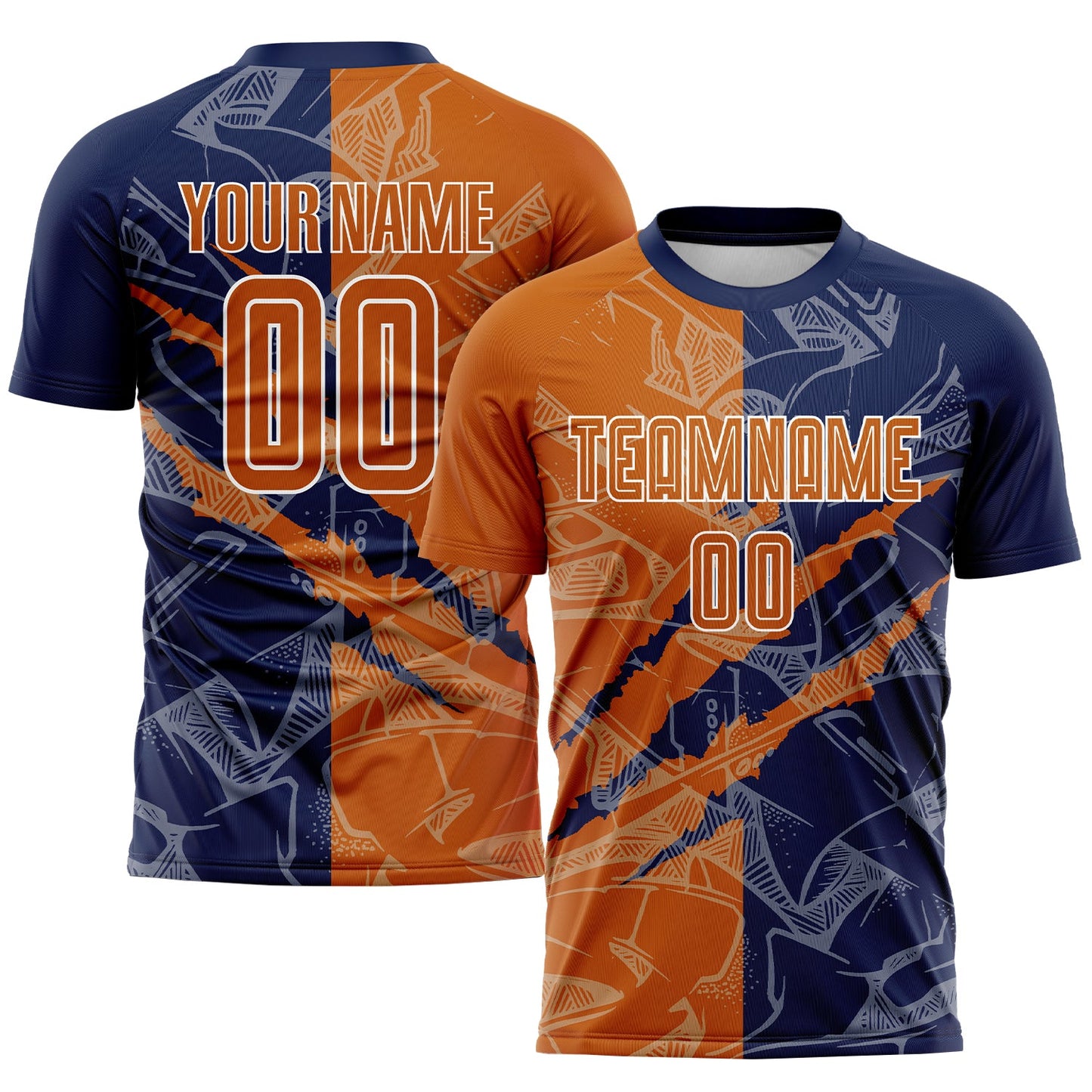 Custom Graffiti Pattern Texas Orange-Navy Scratch Sublimation Soccer Uniform Jersey - Sky-Custom