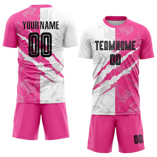 Custom Graffiti Pattern Black-Pink Scratch Sublimation Soccer Uniform Jersey - Sky-Custom