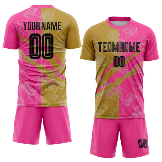 Custom Graffiti Pattern Black Old Gold-Pink Scratch Sublimation Soccer Uniform Jersey - Sky-Custom