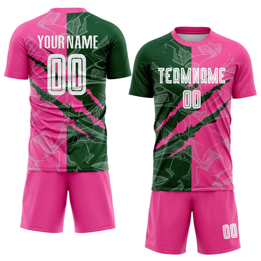 Custom Graffiti Pattern Green-Pink Scratch Sublimation Soccer Uniform Jersey - Sky-Custom