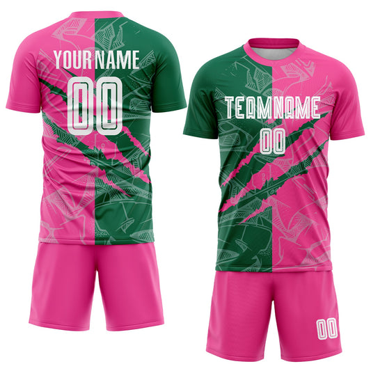 Custom Graffiti Pattern Kelly Green-Pink Scratch Sublimation Soccer Uniform Jersey - Sky-Custom