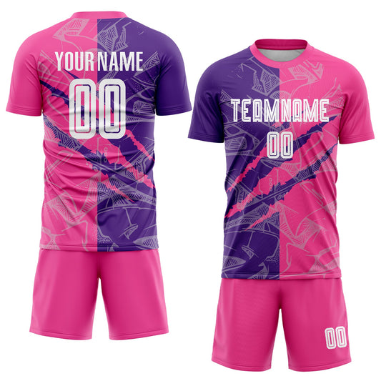 Custom Graffiti Pattern Purple-Pink Scratch Sublimation Soccer Uniform Jersey - Sky-Custom