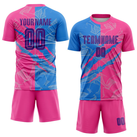 Custom Graffiti Pattern Purple Powder Blue-Pink Scratch Sublimation Soccer Uniform Jersey - Sky-Custom