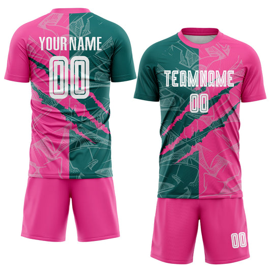 Custom Graffiti Pattern Teal-Pink Scratch Sublimation Soccer Uniform Jersey - Sky-Custom
