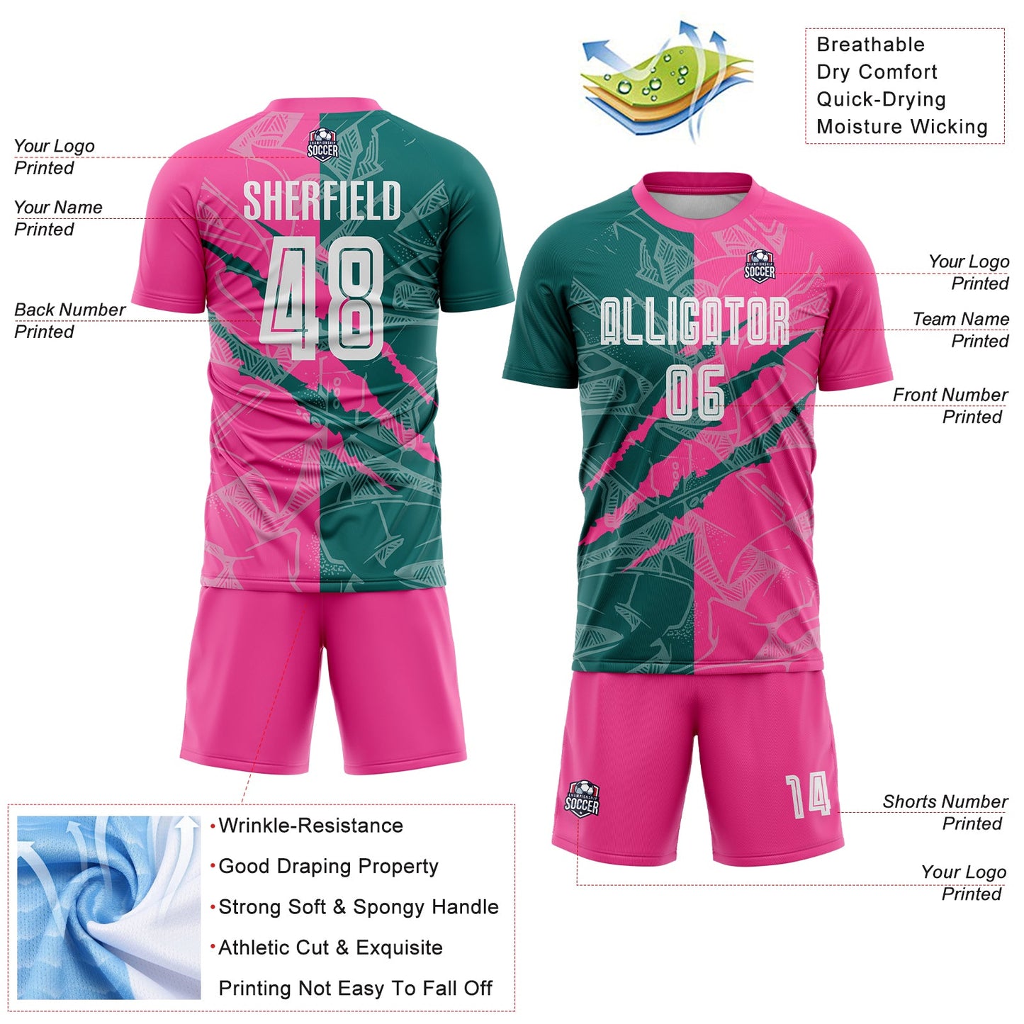 Custom Graffiti Pattern Teal-Pink Scratch Sublimation Soccer Uniform Jersey - Sky-Custom