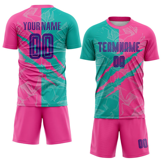 Custom Graffiti Pattern Purple Teal-Pink Scratch Sublimation Soccer Uniform Jersey - Sky-Custom