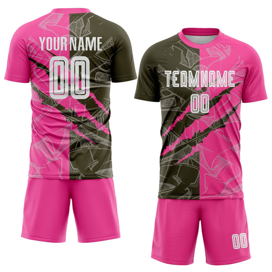 Custom Graffiti Pattern Olive-Pink Scratch Sublimation Soccer Uniform Jersey - Sky-Custom
