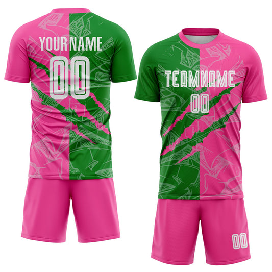 Custom Graffiti Pattern Grass Green-Pink Scratch Sublimation Soccer Uniform Jersey - Sky-Custom