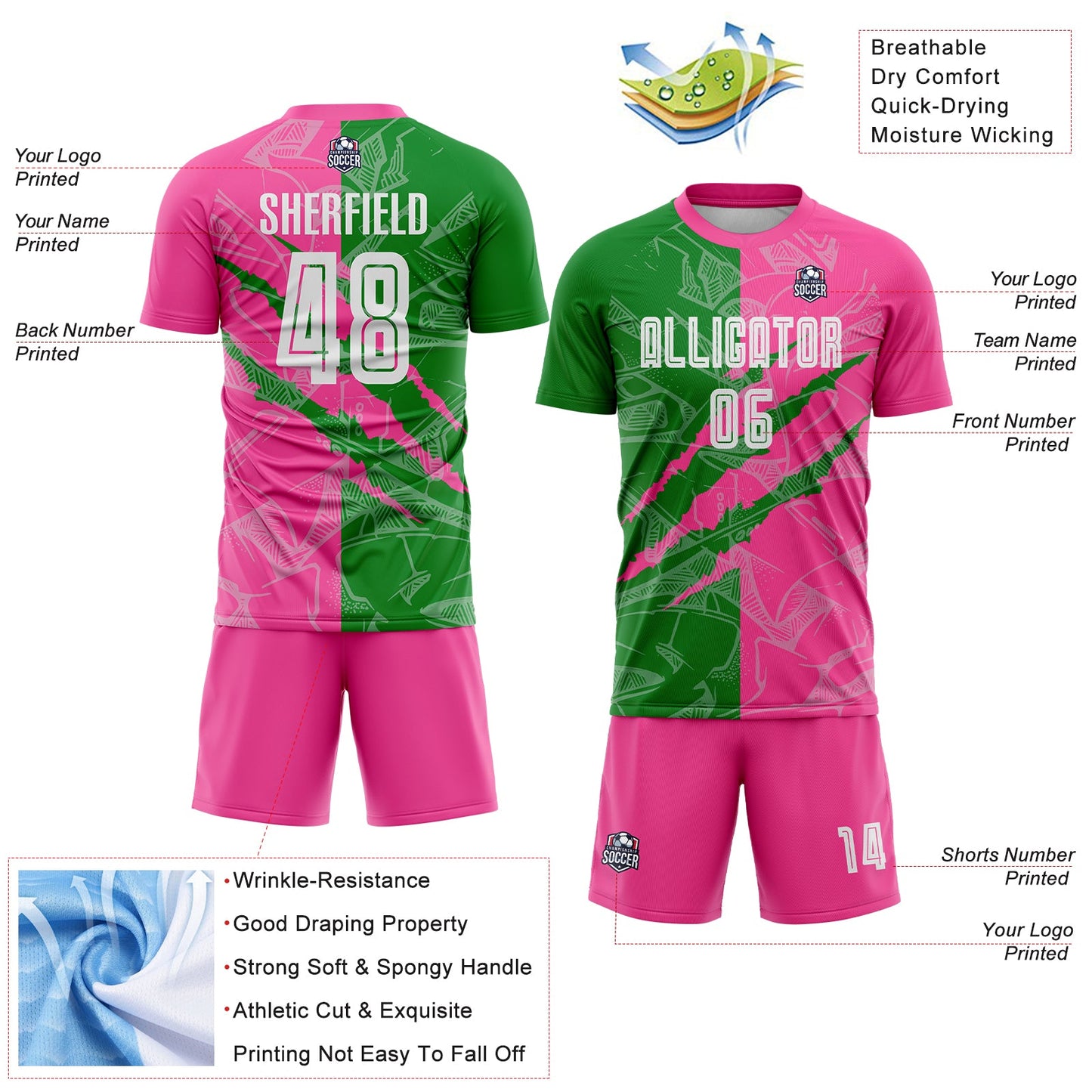 Custom Graffiti Pattern Grass Green-Pink Scratch Sublimation Soccer Uniform Jersey - Sky-Custom