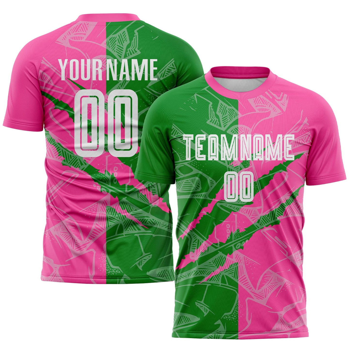 Custom Graffiti Pattern Grass Green-Pink Scratch Sublimation Soccer Uniform Jersey - Sky-Custom