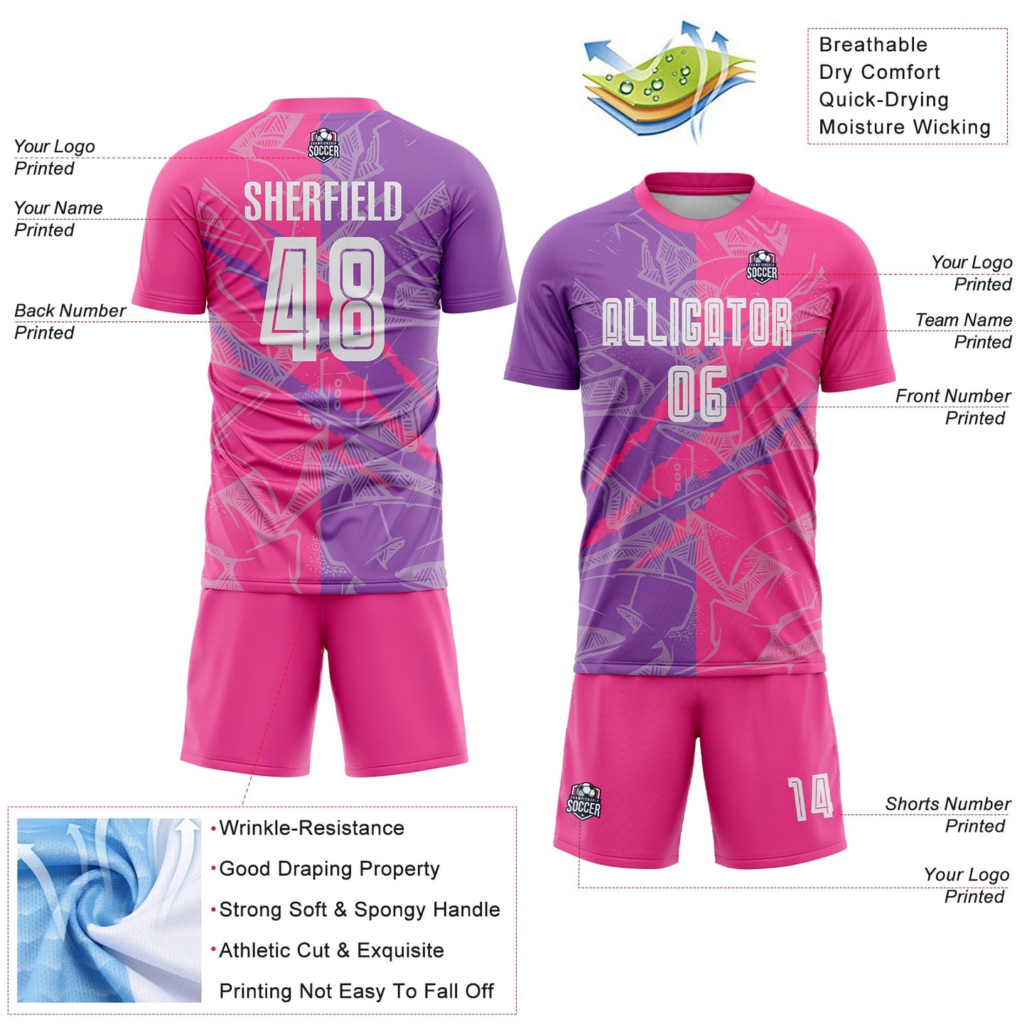 Custom Graffiti Pattern Medium Purple-Pink Scratch Sublimation Soccer Uniform Jersey - Sky-Custom